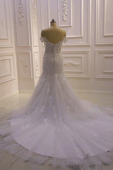 Gorgeous White 3D Lace applique Off-the-Shoulder Mermaid Bridal Gowns_4