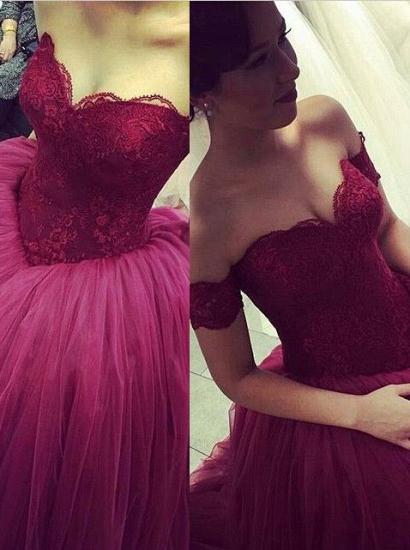 Elegant Off the Shoulder Short Sleeve 2022 Prom Dress Lace Tulle Ball Gown Evening Dresses_1