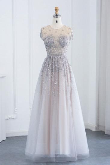 Elegant Jewel Cap Sleeves Formal Dress Shiny Beading Eveing Dress with Zipper_6