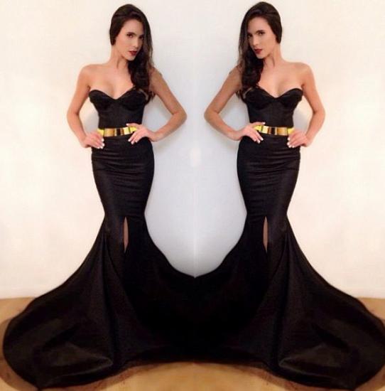 Sexy Mermaid Black Simple Long Evening Dresses Sweetheart Alluring Cheap Sweep Train Evening Party Gowns with Belt_2