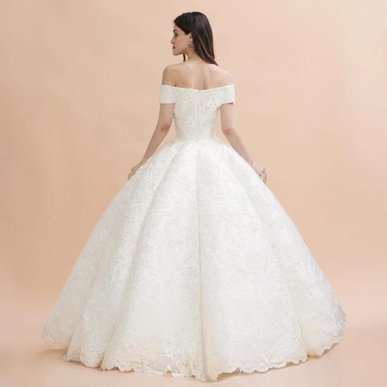 Elegante schulterfreie Brautkleider aus weißer Spitze mit weißen Spitzenapplikationen_10