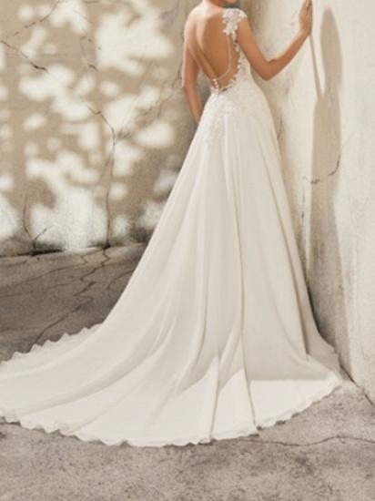Simple A-Line Wedding Dresses V-Neck Lace Cap Sleeve Plus Size Bridal Gowns with Court Train_2