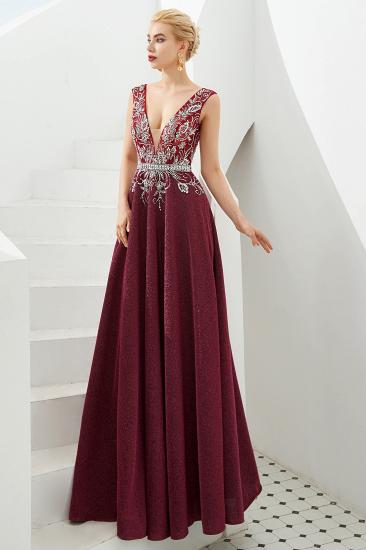 Caitin Catherine | Sexy V-neck Burgundy Sparkle Prom Dresses, Custom made Sleeveless Backless Evening Gowns_9