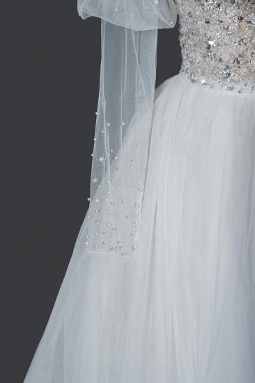Erstaunlich Flügelärmel Glitter Pailletten Aline Brautkleid V-Ausschnitt Weißes Brautkleid_5