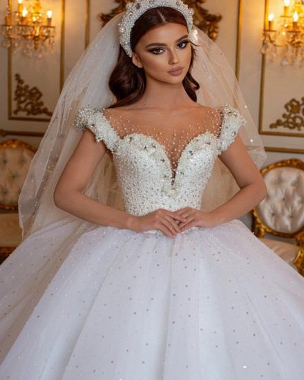 Pure and Perfect Princess White A-Line Sleeveless Wedding Dress_6