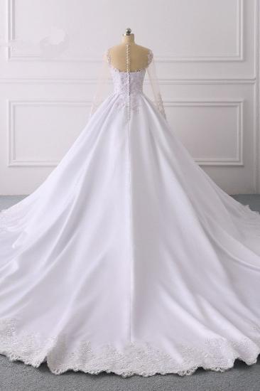 TsClothzone Glamorous Ball Gown Jewel Satin Tulle Wedding Dress Long Sleeves Ruffles Lace Bridal Gowns Online_3