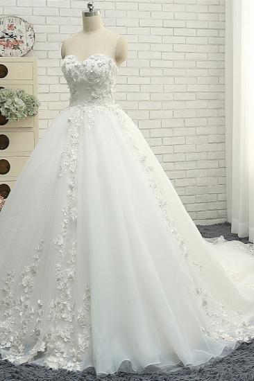 TsClothzone Gorgeous Sweatheart White Wedding Dresses With Appliques A line Tulle Ruffles Bridal Gowns Online_4