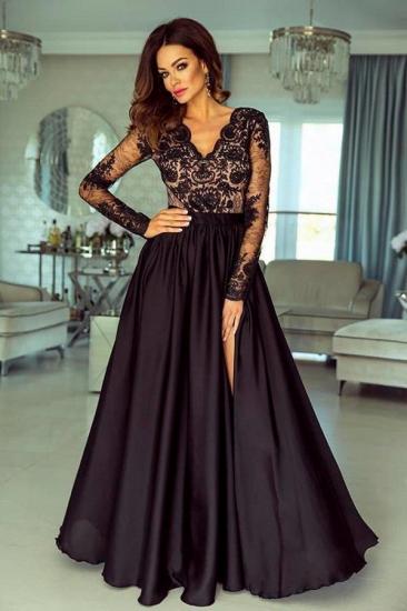 Black Floral Lace Long Sleeves Evening Maxi Dress
