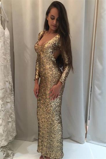 Sparkly Sequins Prom Dress 2022 Long Sleeve Sheath Open Back Evening Gown_3