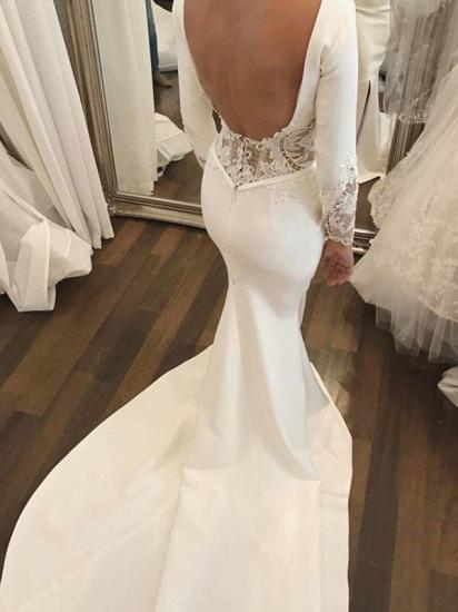 Lace Satin Long Sleeves Mermaid Scoop Court Train Wedding Dresses_4