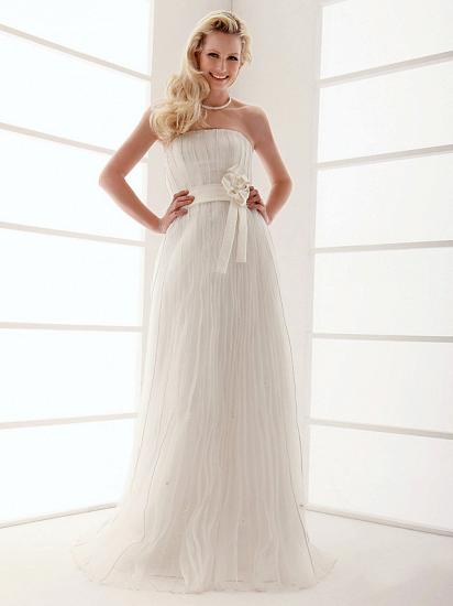 Elegante Etui-Hochzeitskleider trägerlose ärmellose Brautkleider aus Organza im Angebot