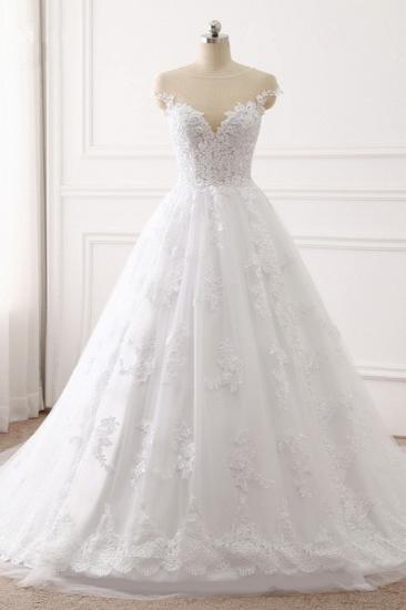 TsClothzone Affordable Jewel Tulle Lace White Wedding Dress Sleeveless Appliques Bridal Gowns Online_2