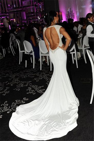Sexy White Open Back Long Evening Dress 2022 with Full Beads Mermaid Wedding Reception Dress_2