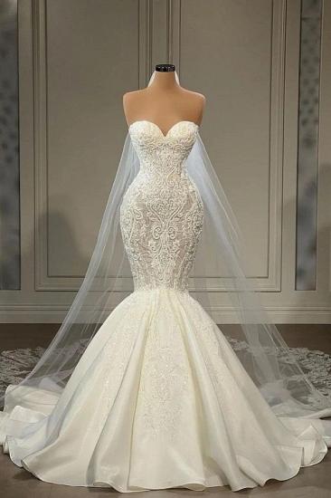 Sexy langes Meerjungfrau-Herzausschnitt-Hochzeitskleid | Brautkleid aus Spitze