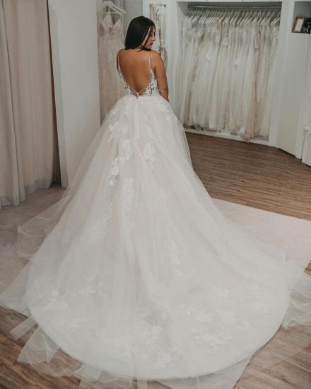 Sleeveless Floral Lace Tulle Wedding Dress_3