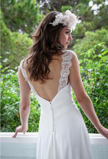 A-Line Lace Summer Beach Weddding Dresses Open Back Sleeveless 2022 Bridal Gowns_4