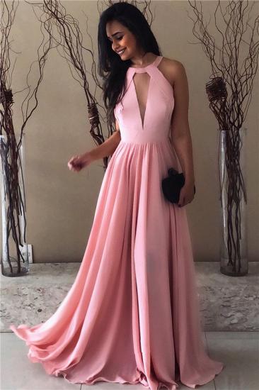 Pink Chiffon Formal Evening Dresses  | Open Back Sleeveless  Sexy Evening Gown