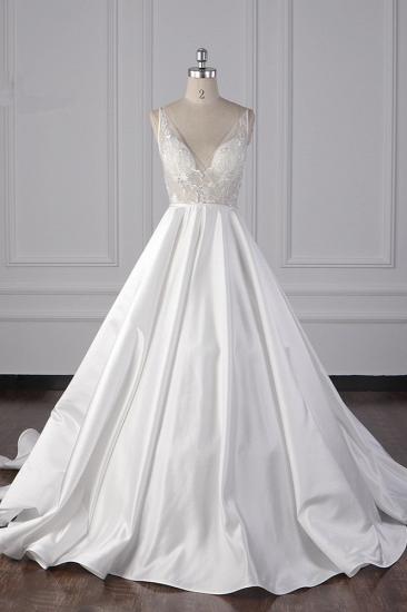 Straps Beads Appliques Ball Gown Wedding Dresses | Sexy V-neck Backless Bridal Gowns_1