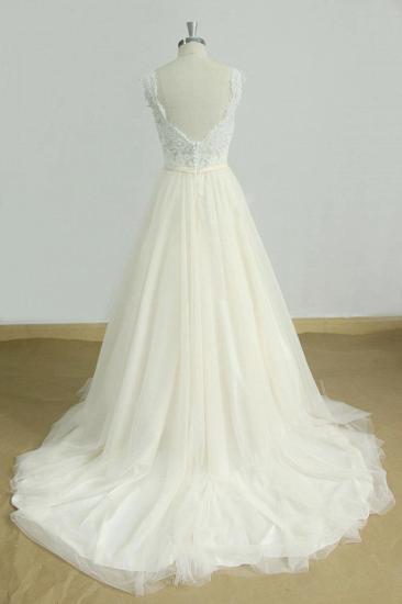 Elegant Lace Straps V-neck Appliques Wedding Dress | Tulle Ruffles A-line Bridal Gowns_3