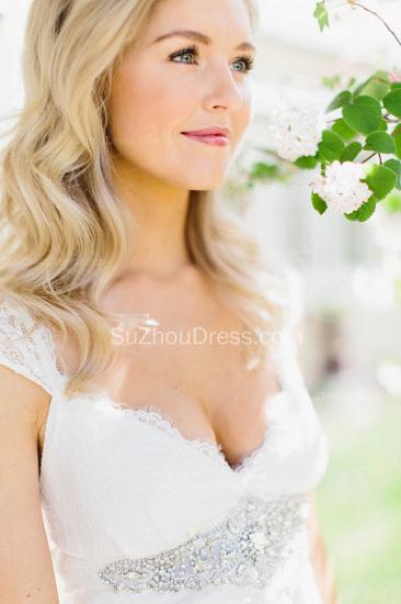 Simple Chiffon Lace Summer Wedding Dresses V Neck Empired Floor Length Plus Size Beach Wedding Dresses for Brides_3