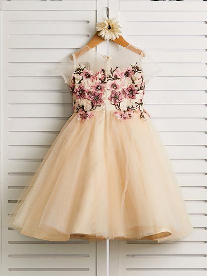 Cute Jewel Tulle Lace Satin Sleeveles Flower Girl Dress On Sale_2