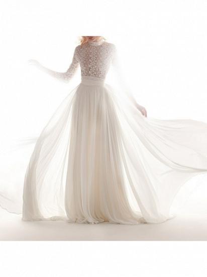 Romantic A-Line Wedding Dress High Neck Chiffon Lace 3/4 Length Sleeves Sexy Bridal Gowns with Sweep Train_2