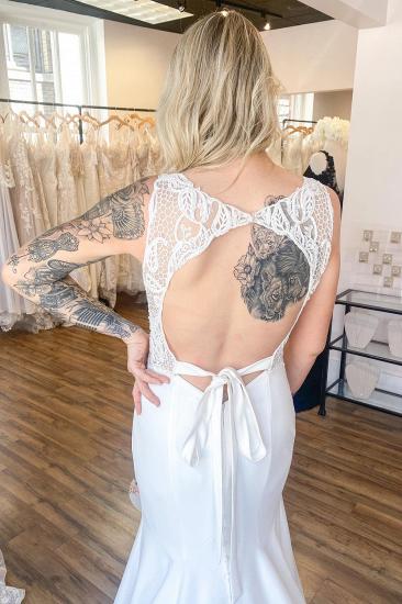 White Wide Straps Floor-length Ruffles V-neck Backless Mermaid Wedding Dress_2