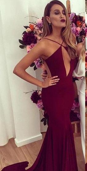Burgundy Sexy Open Back 2022 Party Dresses Cheap Mermaid Sweep Train Evening Gowns