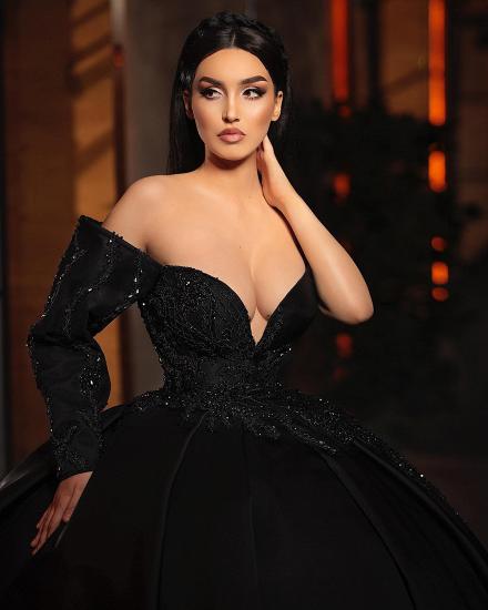 Gorgeous Black Off Shoulder One Sleeves A-line Princess Ball  Gown_2