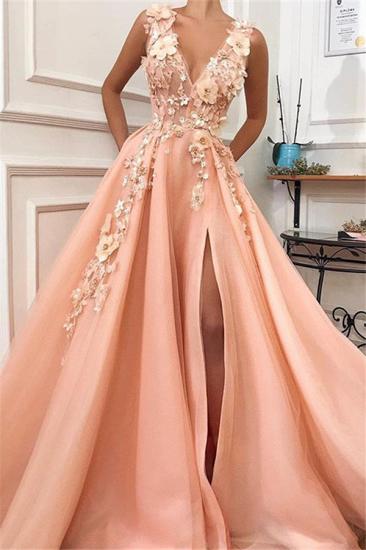 Gorgeous Straps V-Neck Flower Appliques A-Line Prom Dress