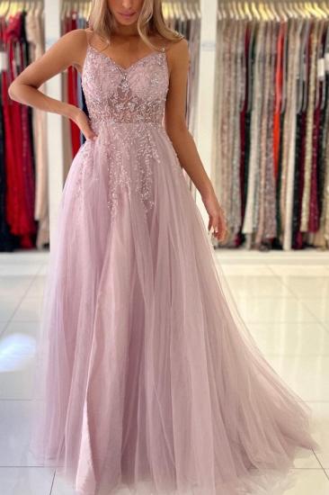 Luxurious Pink Spaghetti Strap Glitter Split Long Evening Dress | Glitter Spaghetti Strap Prom Dress_1