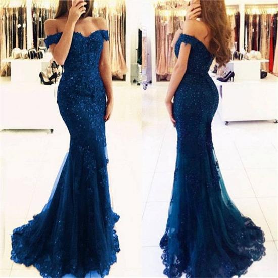 Dark Green Charming Mermaid Evening Gowns Off-the-Shoulder Lace Appliques 2022 Prom Dress_4