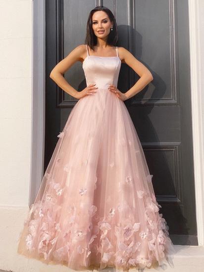 Beautiful pink strapless tulle floor lenth prom dress_2