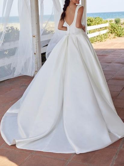 Simple A-Line Wedding Dress Jewel Satin Sleeveless Bridal Gowns Sweep Train_2