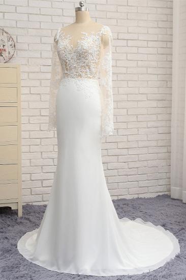 TsClothzone Chic Jewel Weißes Chiffon-Spitze-Hochzeitskleid mit langen Ärmeln Applikationen Brautkleider im Angebot_4