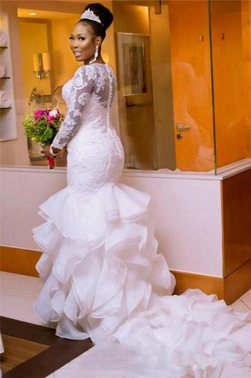 Elegant Jewel Long-Sleeves Tulle Lace Long Wedding Dress with Court Train_2