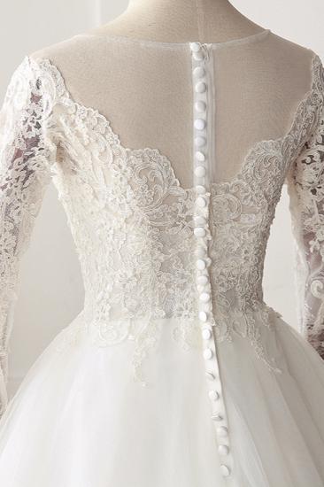 TsClothzone Elegant Jewel Tüll Spitze Weißes Brautkleid A-Linie mit langen Ärmeln Applikationen Brautkleider im Angebot_6