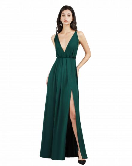 Dark Green V-Neck Side Slit Floor Length Prom Dresses | Evening dresses long V neckline_3