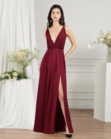 Dark Green V-Neck Side Slit Floor Length Prom Dresses | Evening dresses long V neckline_13