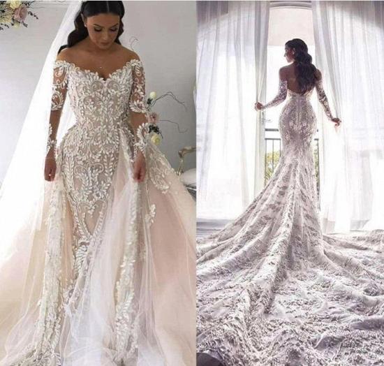 Gorgeous Ivory Off-the-shoulder Lace Long Sleeves Wedding Dress_2