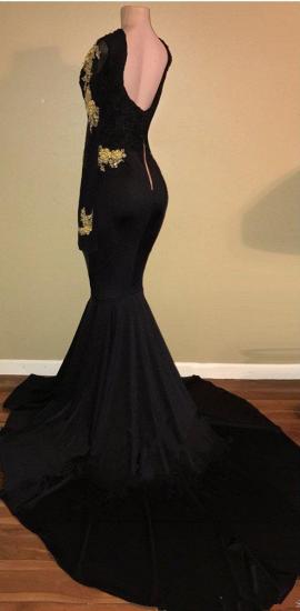 Gold Lace Long Sleeve Prom Dress 2022 | Sexy Black Open Back Mermaid Evening Dress Cheap_4