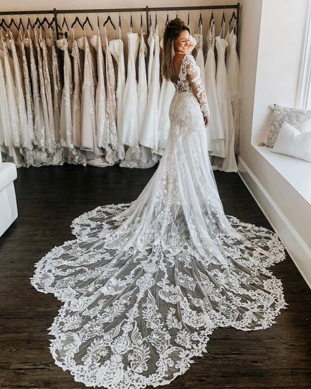 Off The Shoulder Mermaid Wedding Dresses | Open Back Lace Court Train Bridal Gowns_3
