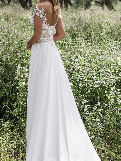 Sleeveless V-neck Lace Chiffon A-Line Floor-Length Wedding Dresses_3