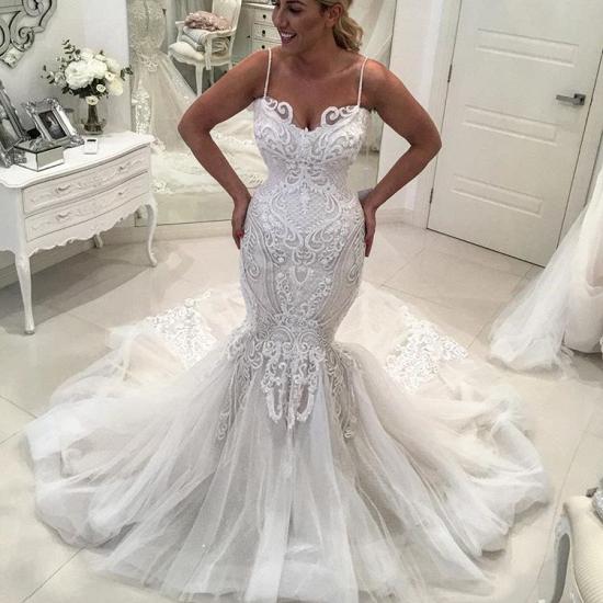 Charming Spaghetti-Straps Lace Wedding Dresses | Mermaid Long Tulle Bridal Gowns_2