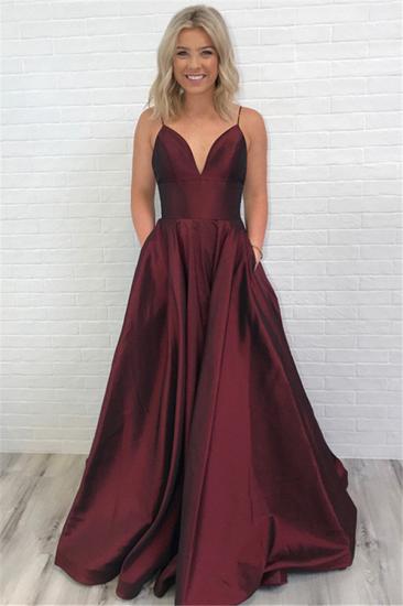 Burgundy Simple A-line Evening Dresses | Spaghetti Straps Party Dresses with Pockets