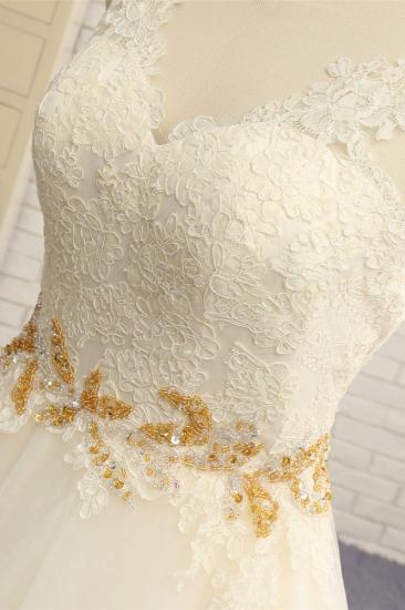 TsClothzone Gorgeous Jewel Sleeveless A-Line Tulle Wedding Dress Lace Appliques Bridal Gowns with Beadings_5