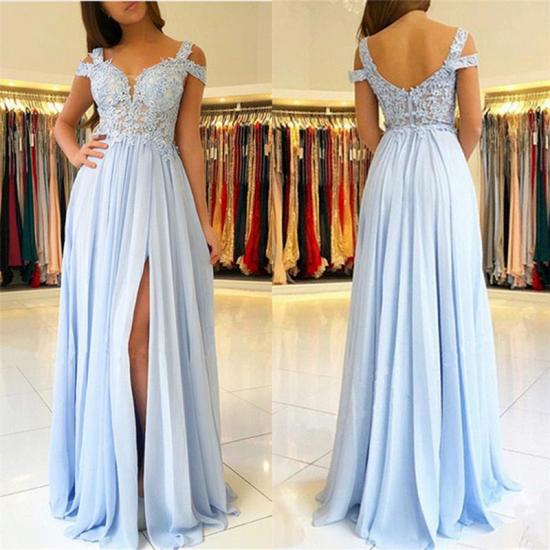Lace Appliques Open Back Prom Dresses 2022 | Chiffon Sexy Slit Cheap Formal Evening Dress_3