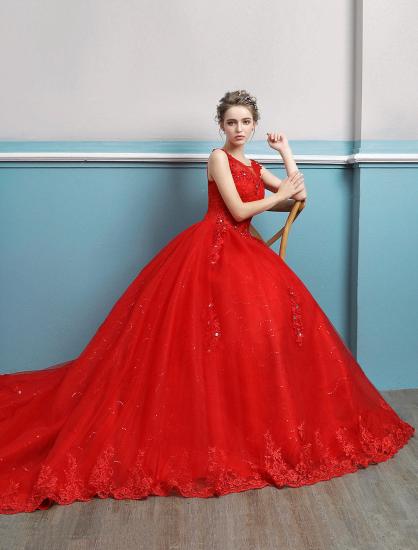 Sleeveless Ruby Jewel Tulle Lace Ball Gown Wedding Dresses Long_4