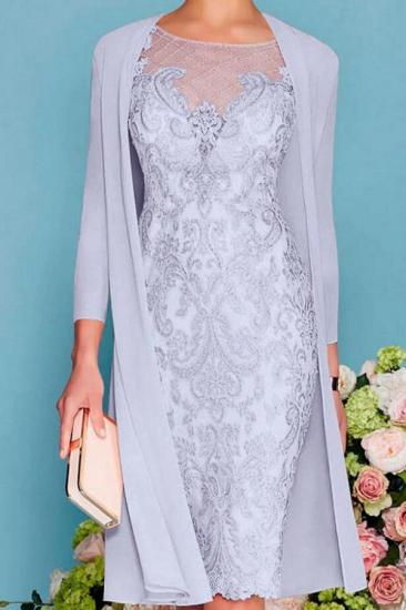 Two Piece Sheath / Column Mother of the Bride Dress Knee Length Chiffon Lace 3/4 Length Sleeve_4
