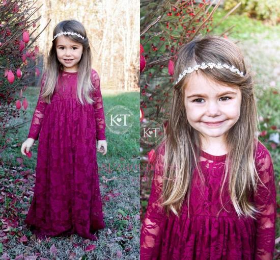 Lace Flower Sleeves Cute Fuchsia Girls Pageant Dresses_1